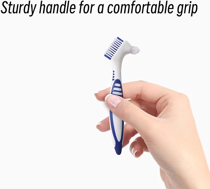 Denture Brush Dual Head Toothbrushes False Teeth Brush Denture Cleaning Kit Toothbrush (Blue Green)