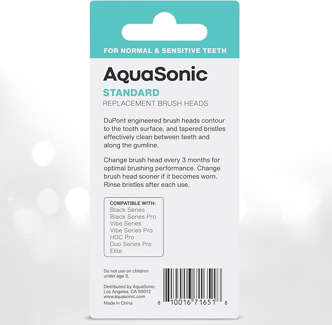 AquaSonic Standard Replacement Brush Heads | ADA Accepted | for Normal & Sensitive Teeth | Compatible with Many AquaSonic Toothbrush Handles (2 Pack White)
