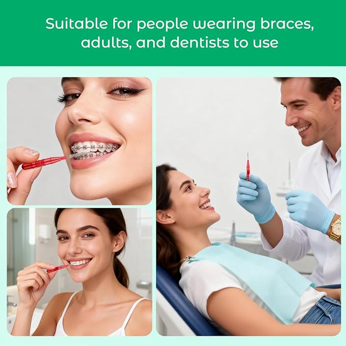 ARTIBETTER 50pcs Interdental Brushes for Braces Floss Brushes for Teeth Toothpick Oral Flossing Head Teeth Cleaning Tool 3mm Red