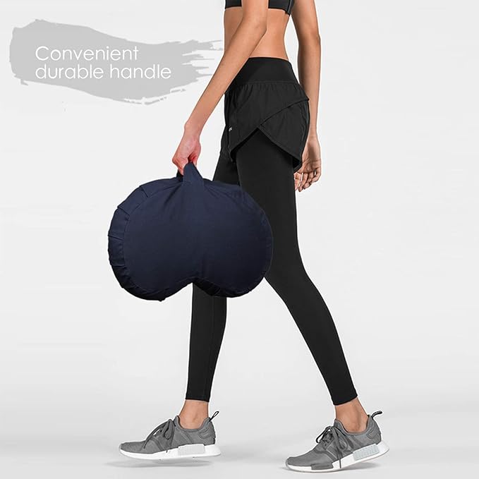 Round Zafu Meditation Cushion, D=15" H=5.5" Zabuton Meditation Pillow, Yoga Bolster/Pillow, Floor seat, Zippered Organic Cotton Cover, Natural Buckwheat, Kneeling Pillow-StrideForce Fitness