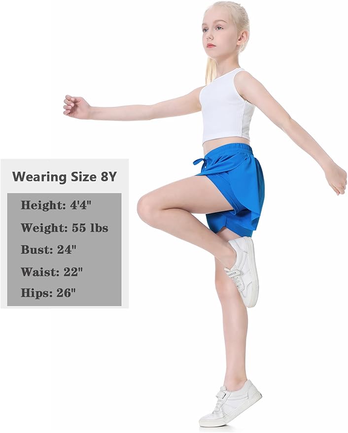 EXARUS Girls Butterfly Shorts Flowy Dance Skirt Cheer Skorts Athletic Tween Clothes Teen Preppy Outfits Flutter Kids-StrideForce Fitness