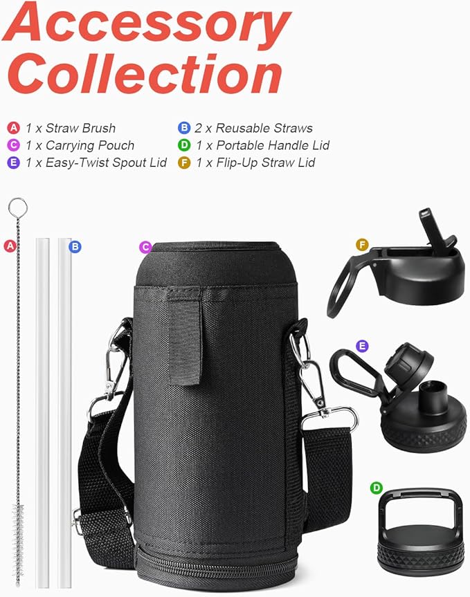 32 oz Insulated Water Bottle with Straw&3 Lids, Coolflask Stainless Steel Metal Flask Wide Mouth for Sports or Office, Non-BPA Keep Cold Up to 48 Hrs or Hot Up to 24 Hrs, Bubblegum Princess-StrideForce Fitness