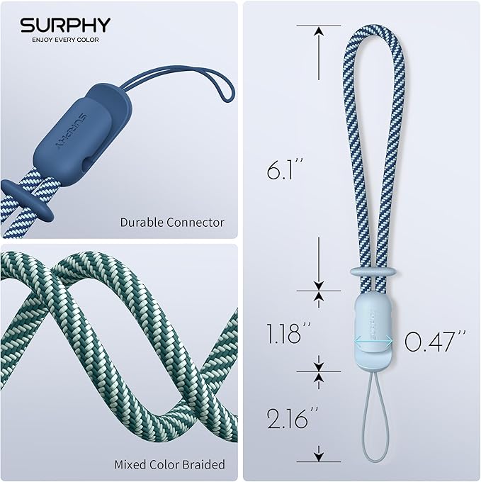 SURPHY 3 Pack Phone Wrist Strap with CellPhone Tether Tab, Cellphone Lanyard, Phone Strap with 2-Color Braided, Wrist Lanyard