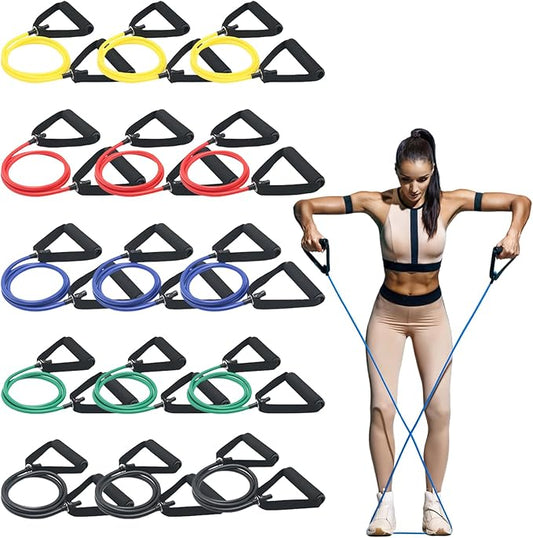 15 Pcs Resistance Bands with Handles for Home Workouts, Exercise Bands Set for Physical Therapy, Strength Training & Fitness for Women and Men-StrideForce Fitness
