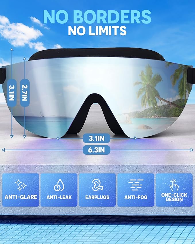 Swim Goggles, Frameless Wide View Swimming Goggles, Anti-Fog Anti-UV No Leaking Pool Goggles for Men Women Adult-StrideForce Fitness
