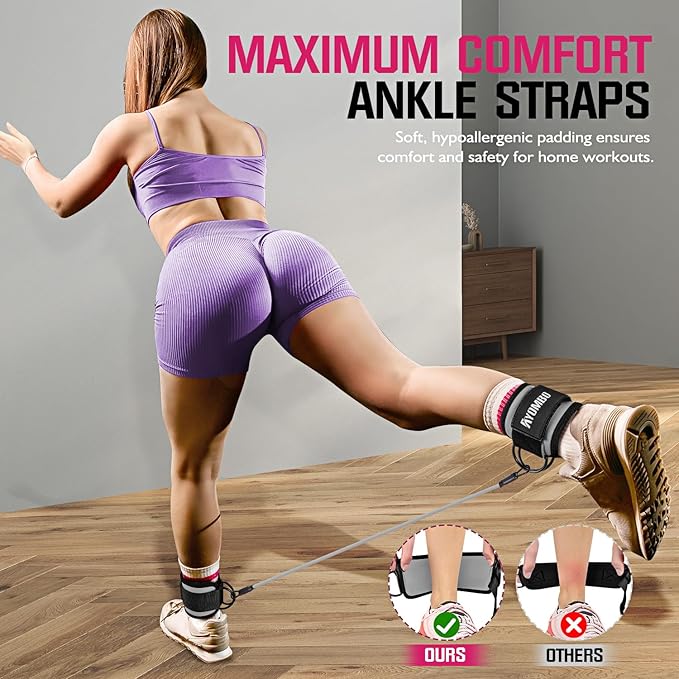 Ankle Resistance Bands with Cuffs, Home Gym Workout Equipment, Lifting Glute Butt Exercise Equipment for Women, Ankle Weights Fitness Band Set, Leg Booty Equipment for Training Perfect Body Shape