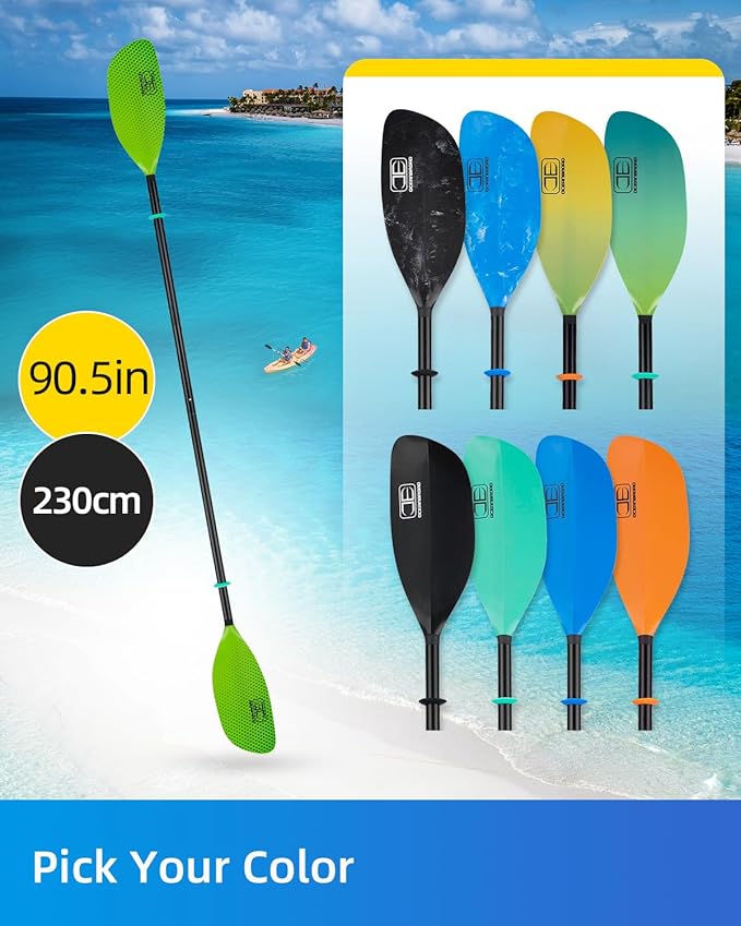 OCEANBROAD Kayak Paddle 86in/218cm, 90.5in/230cm Alloy Shaft 2-Piece Floatable Kayak Oar for Kayaking Canoeing Boating-StrideForce Fitness