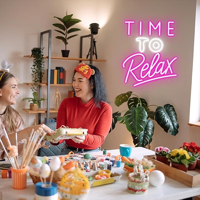 Time To Relax Neon Sign Pink White Letter Led Neon Lights Wall Decor Dimmable Relax Light Up Signs USB Powered with Switch Neon Signs for Spa Massage Bedroom Decor Bar Party Wedding-StrideForce Fitness