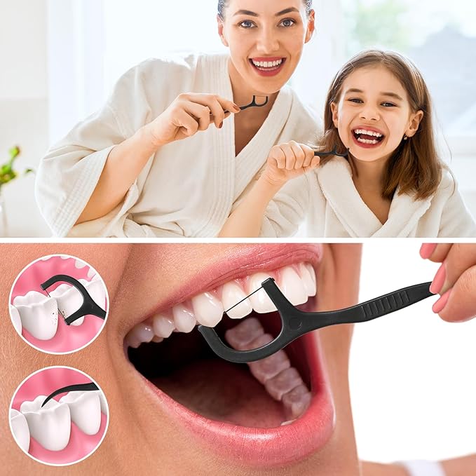 Maxcheck 2000 Count Floss Picks Bulk Natural Dental Floss Picks Toothpicks Sticks High Pull Tooth Flosser Sustainable for Teeth(Black)