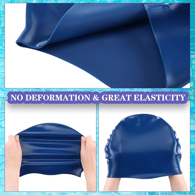 Syhood 6 Pieces Unisex Adult Silicone Swim Cap Waterproof Swimming Hat Non Slip Pool Hat Elastic Silicone Cap for Long and Short Hair-StrideForce Fitness