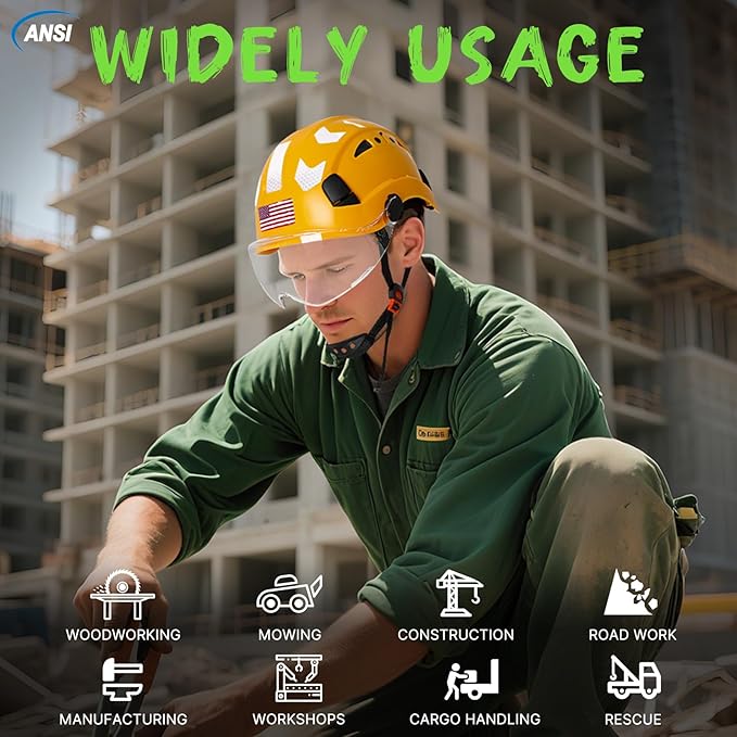 AOLAMEGS Construction Safety Hard Hat - ANSI Z89.1 Type Ι OSHA Approved Safety Helmets with Chin Straps Lightweight Reflective Vented ABS Hard Hats For Men Women Industrial Workwear 6-point Suspension-StrideForce Fitness