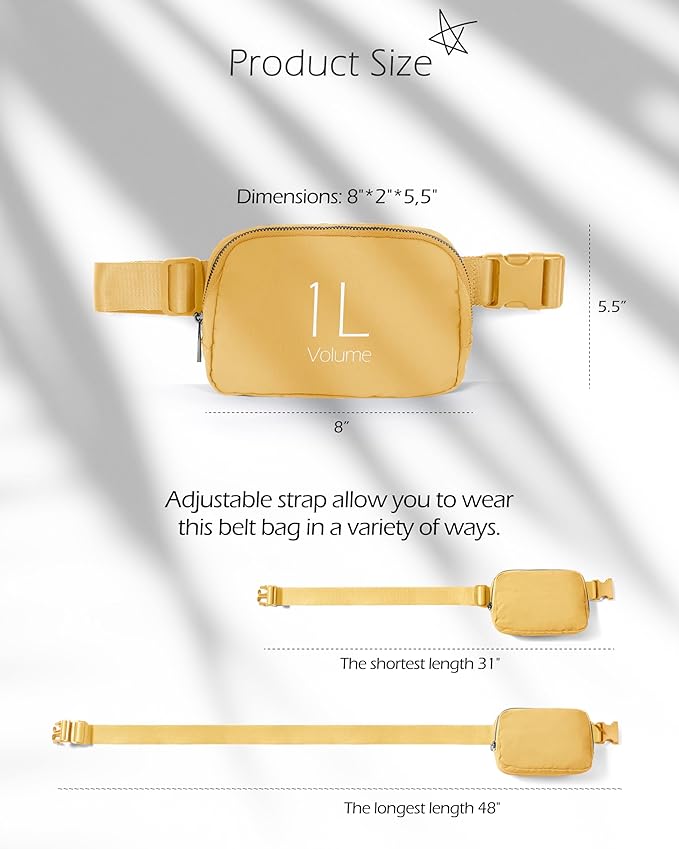 ODODOS Unisex Mini Belt Bag with Adjustable Strap Small Fanny Pack for Workout Running Traveling Hiking, Buff Yellow-StrideForce Fitness