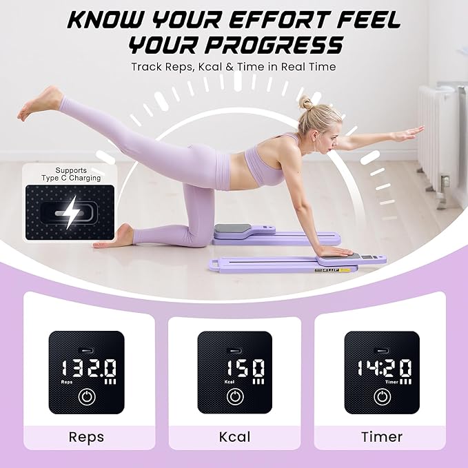 Pilates Equipment, Pilates Board - Multifunctional Pilates Reformer, Reformer Pilates Machine with Reps,Kcal & Timer Display, Home Pilates Kit with Resistance Bands - Workout Sets for Women-StrideForce Fitness