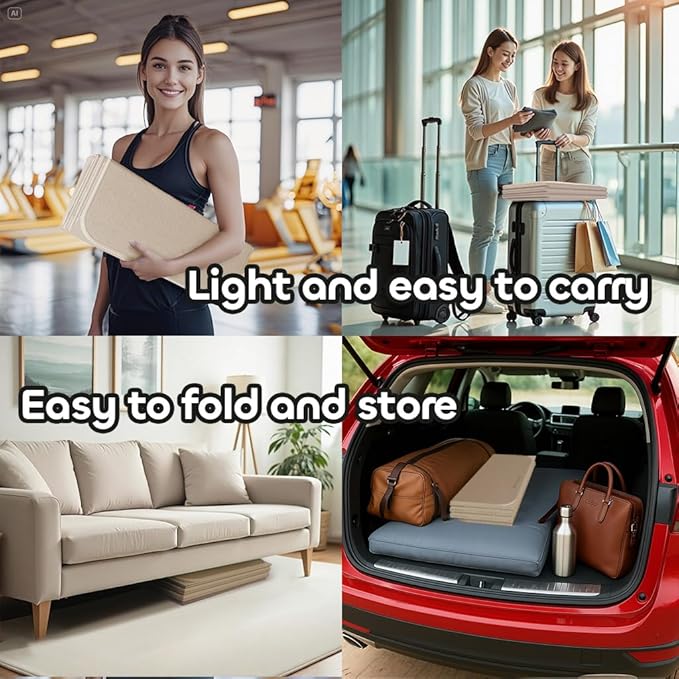 Foldable Yoga Mat 12mm Extra Thick Joint Protection,Portable Design for Travel/Pilates/Board/Camping,Environmental Sports Mat Non-Slip Gym Mat,Odorless POE Material-StrideForce Fitness