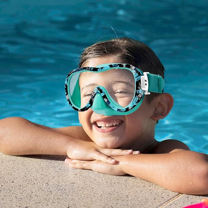Kids Swim Goggles with Nose Cover, 180° Panoramic Snorkel Mask with Anti-Fog & Anti-Leak Design, Comfort Fabric Strap UV Protection Lens for Boys Girls Ages 3-15-StrideForce Fitness