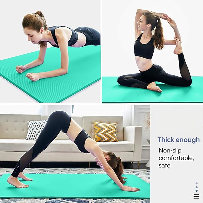 Thick Yoga Mat Non Slip, Large Size 72" L x 32" W x 0.6" TH, Premium Exercise & Fitness Mat with Carrying Strap and Bag, Workout Mats for Home-StrideForce Fitness