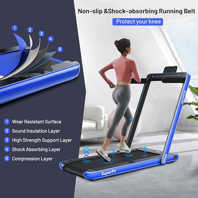 GYMAX Walking Pad, Dual LED Display 2 in 1 Under Desk Treadmill for Home with Remote & Smart App Control, 2.25HP Foldable Portable Treadmill Running Machine for Office Small Space-StrideForce Fitness