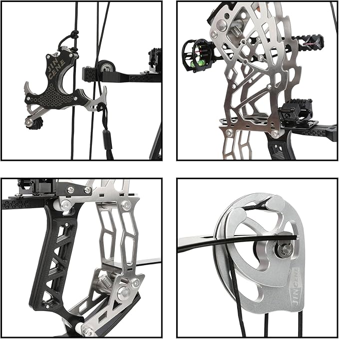 Short Axle Compound Bow Hunting Package Adjustable Draw Weight 15-32 Lbs No Bow Press Needed Includes 8 Carbon Arrows, Wrist Release & Sight Left/Right Hand (Short Shaft Type 1)-StrideForce Fitness