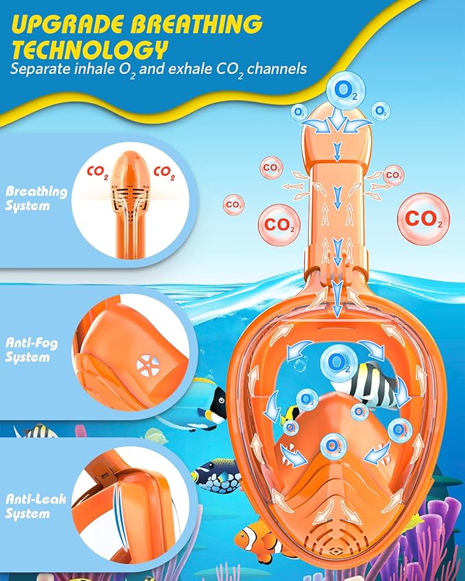 QingSong Kids Snorkel Mask Full Face, Snorkeling Set with Camera Mount, Foldable 180 Degree Panoramic View Snorkeling Gear Anti-Fog Anti-Leak-StrideForce Fitness