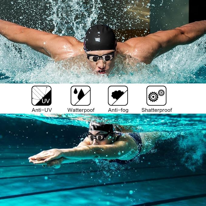 Swim Goggles Swimming Goggles No Leaking with Nose Clip, Earplugs, Swim Cap and Case for Men Women-StrideForce Fitness