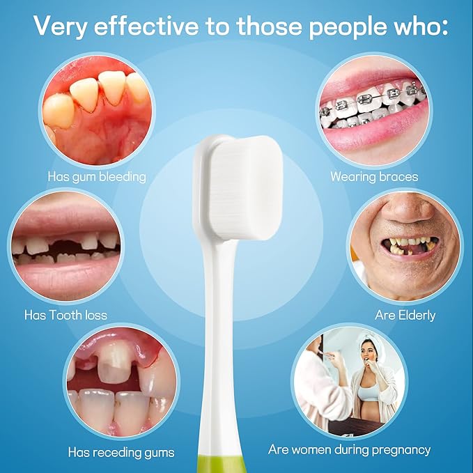 OBrush Soft Toothbrush for Sensitive Teeth and Gums, New 20,000 Micro Fine Nano Bristles Tooth Brush for Adults, Pregnant and Elderly, Packed in Portable Case, Color Green Beige Pack of 2