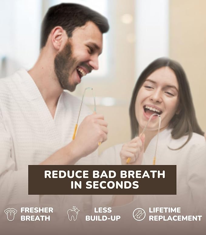 Nature's Own Tongue Scraper for Adults & Kids, Stainless Steel Tongue Cleaner for Fresh Breath, Remove Buildup, Oral Care Tool, Tongue Scrubber for Hygiene, Ayurvedic Tongue Cleaning Kit (Pack of 2)