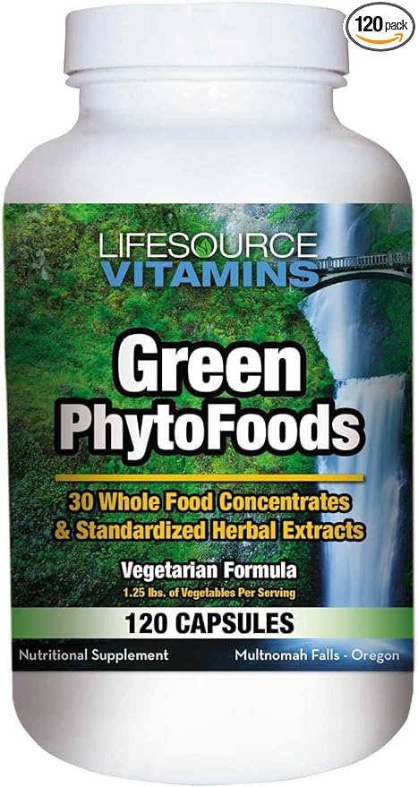 Lifesource Vitamins Phyto Green Mega-Food Caps - 31 Whole Foods / 38 Synergistic Nutrients - a Uniquely Powerful Formulation of Grasses, Sprouted Grains, Vegetables, Immune Enhancing Herbs w/ Antioxidants – Immune Support*-StrideForce Fitness
