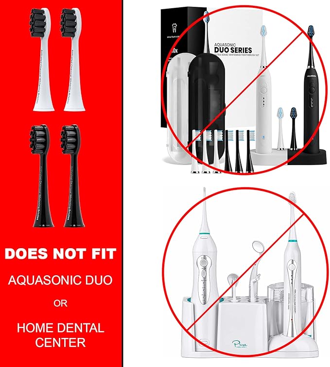 AquaSonic Genuine 2-Pack Activated Charcoal Brush Heads - Ultra Whitening Brush Heads - 2X Whitening & Stain Remover - for Black Series, Black Series Pro, Vibe Series, Duo Pro Series (White)