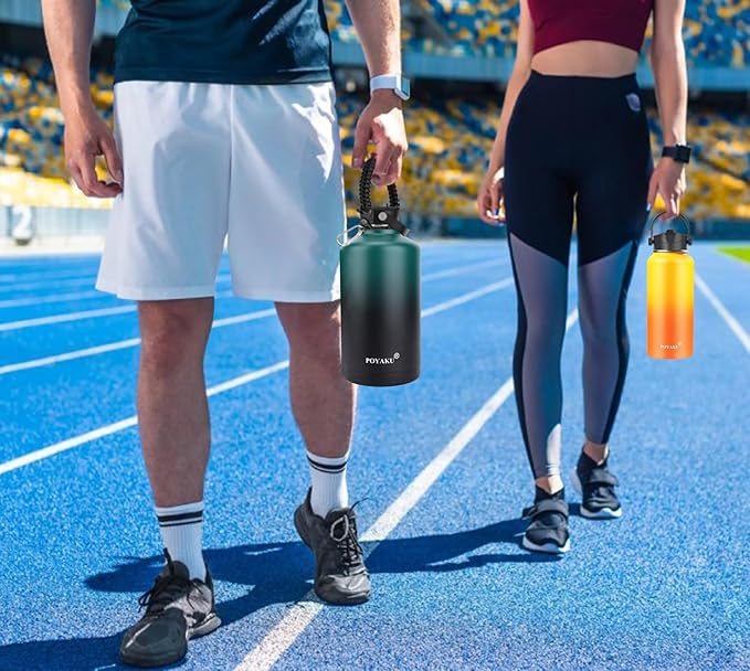 Water Bottle Insulated 32oz 40oz 64oz 128oz Straw Lid Spout Lid & 3 Lids, Leak Proof, Vacuum Insulated,Stainless Steel Water Bottle Wide Mouth for Sports, Gym or Office-StrideForce Fitness