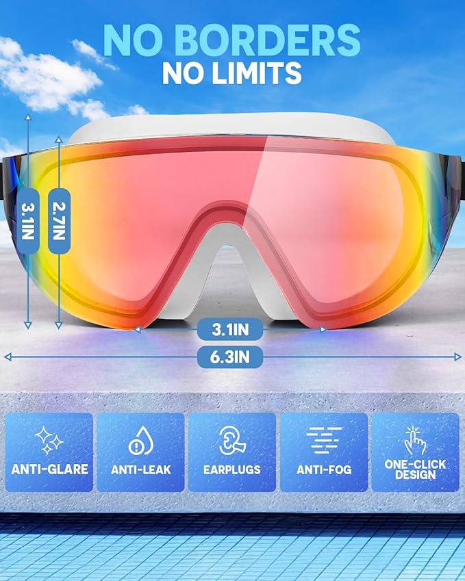 Swim Goggles, Frameless Wide View Swimming Goggles, Anti-Fog Anti-UV No Leaking Pool Goggles for Men Women Adult-StrideForce Fitness