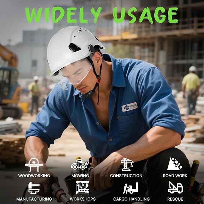 AOLAMEGS Construction Safety Hard Hat with Visor-ANSI Z89.1 OSHA Approved Construction Safety Helmet,Vented White Hard Hats with Chin Straps for Men Women Adults for Outdoor Indoor Industrial Workwear-StrideForce Fitness