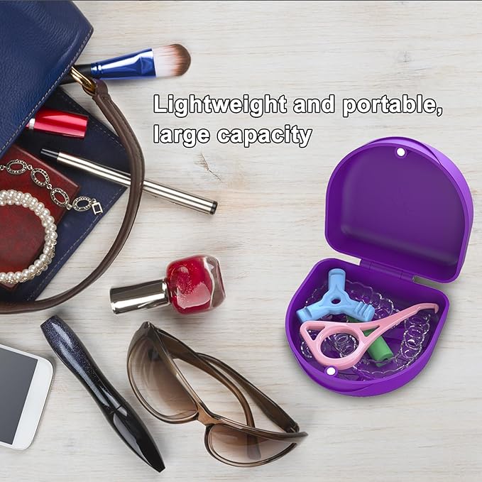Retainer Case Denture Case: BVN Orthodontic Dental Case, Slim Braces Case, Mouth Guard Case, Denture Box, Teeth Aligner Case, Night Guard Case Container Storage Holder Purple