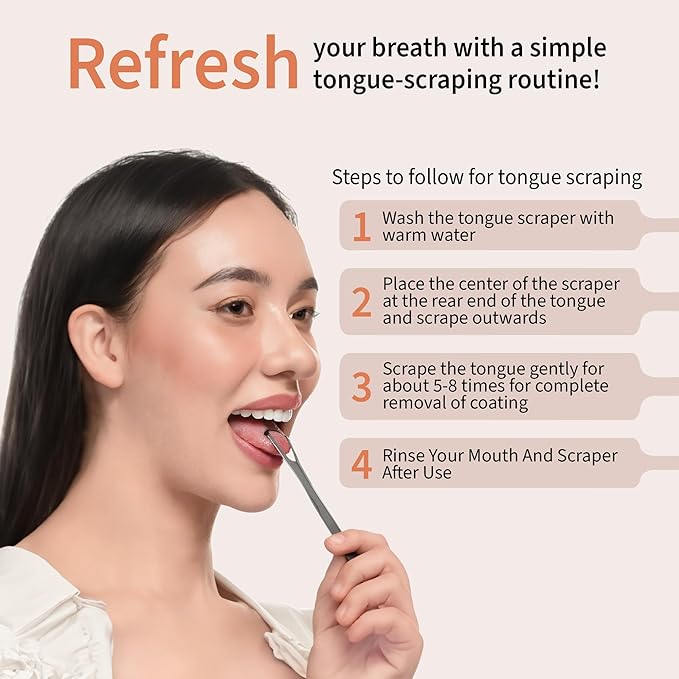 MasterMedi Tongue Scraper for Adults, 100% Stainless Steel Tongue Scrubber for Bad Breath, Easy to Use, Tongue Cleaner for Oral Care & Hygiene (SPTC-1|with Case)