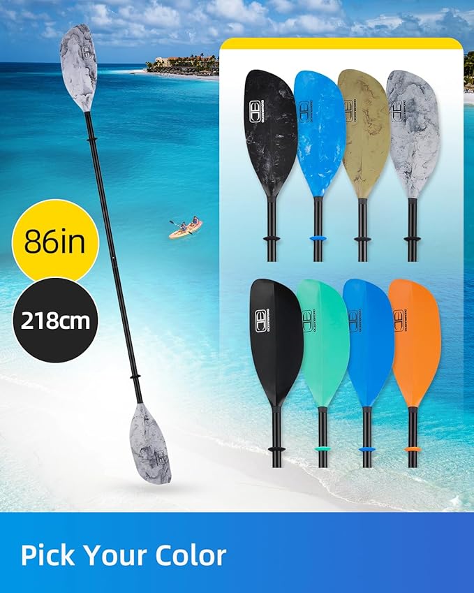 OCEANBROAD Kayak Paddle 86in/218cm, 90.5in/230cm Alloy Shaft 2-Piece Floatable Kayak Oar for Kayaking Canoeing Boating-StrideForce Fitness