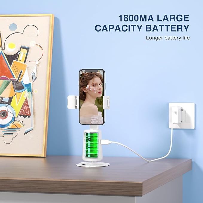 Auto Face Tracking Tripod 360° Rotating Cell Phone Photo and Video Kits Stand, No App, Camera Stand with Remote and Gesture Control, Rechargeable Smart Shooting Stand for Live Recording Tiktok (White)-StrideForce Fitness