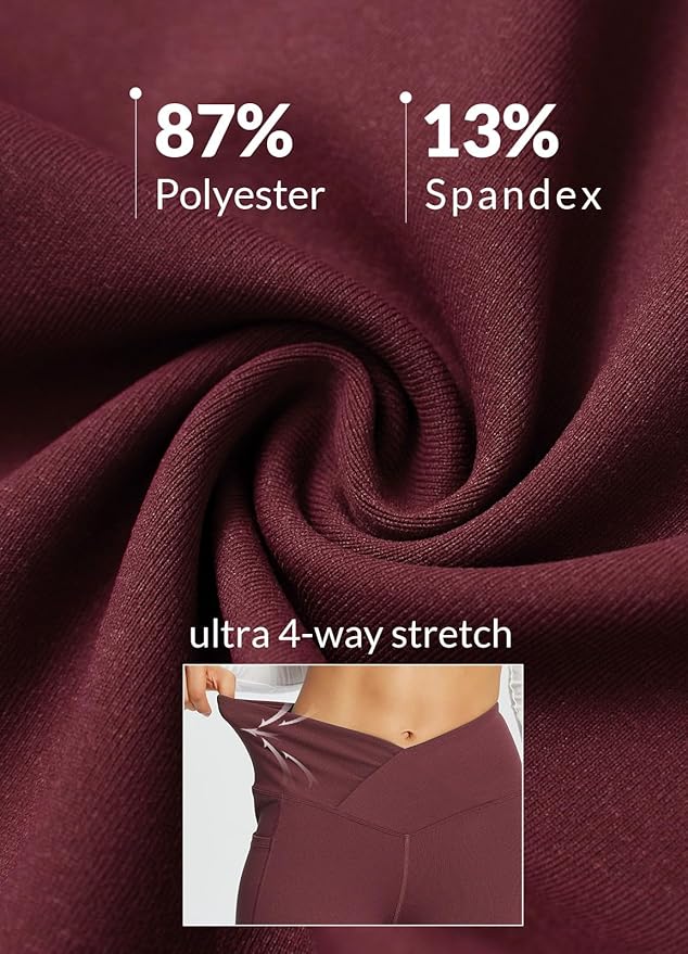 baleaf Women's V Crossover Flare Leggings with Pockets Yoga Pants High Waist Casual Workout Gym Bell Bottom Leggings-StrideForce Fitness