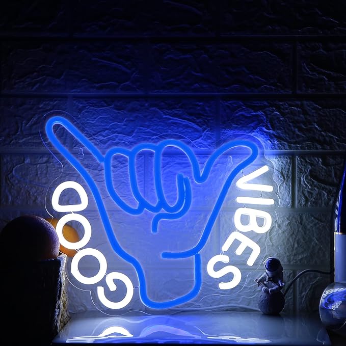 Good Vibes Neon Sign USB Powered for Room Decor, LED Neon Light Sign Dimmable Neon Wall Sign for Game Room Party Decoration Man Cave Kids Bedroom Wall Art 13 * 10.5 Inches-StrideForce Fitness
