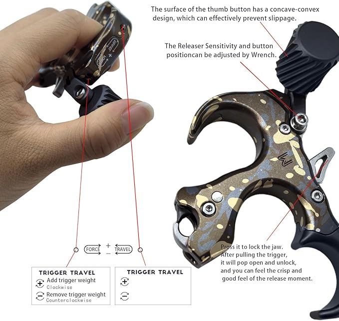 Compound Bow Aid Releaser with Wrist Straps and Adjustment Tool,Archery Release Aids with 3 Thumb Release Adjustable,Aluminum Alloy Aids.for Left and Right Handers.-StrideForce Fitness