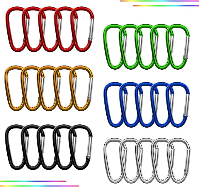 30PCS Aluminum Carabiner Clips, 2" D Shape Spring Snap Hooks Carabiner with 30PCS Keyring Keychain Hook-StrideForce Fitness