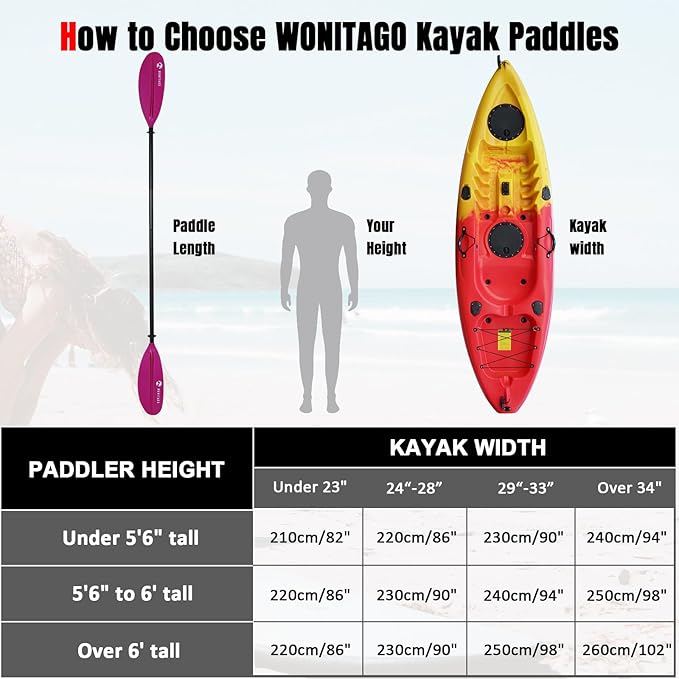 Kayak Paddle with Aluminum Shaft and Reinforced PP Blade, Floating Kayak Oar for Kayaking Canoeing and Boating, 220 cm/86 inches - 230 cm/90 inches-StrideForce Fitness
