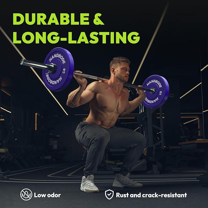 Colored Bumper Weight Plates Olympic Weight Plate Set 2-Inch, 10/15/20/25/35/45/55 lb Barbell Weight Plates Set for Home Gym, Rubber Strength Training Weights Plates for Weight Lifting-StrideForce Fitness