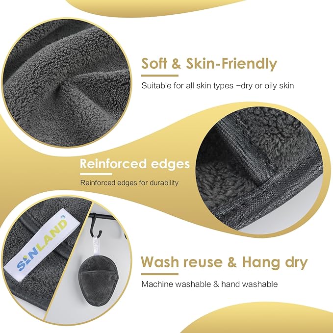 SINLAND Reusable Makeup Remover Pads For Face,Eye,Lips Microfiber Gentle Facial Cleansing Cloths for All Skin Types Friendly for Makeup Remover With Laundry Bag 5.1inchx3.93inch Grey Pack of 6-StrideForce Fitness