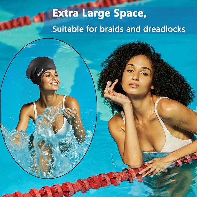 3 Pack Extra Large Swim Cap for Braids & Dreadlocks - Waterproof Silicone Swim Hat for Women with Long Thick Hair, Protective Swim Cap Cover Ears for Swimming, Shower, Bathing-StrideForce Fitness