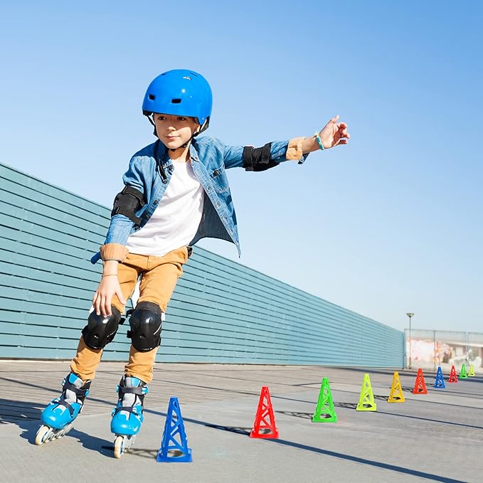 60 Pieces Plastic Agility Cones, 9 Inch Indoor Outdoor Training Sport Cone, Soccer Flexible Cone Sets Marker Cones for Kids Dogs Training, Party, Traffic, Drills, Basketball, Soccer, Assorted Colors-StrideForce Fitness