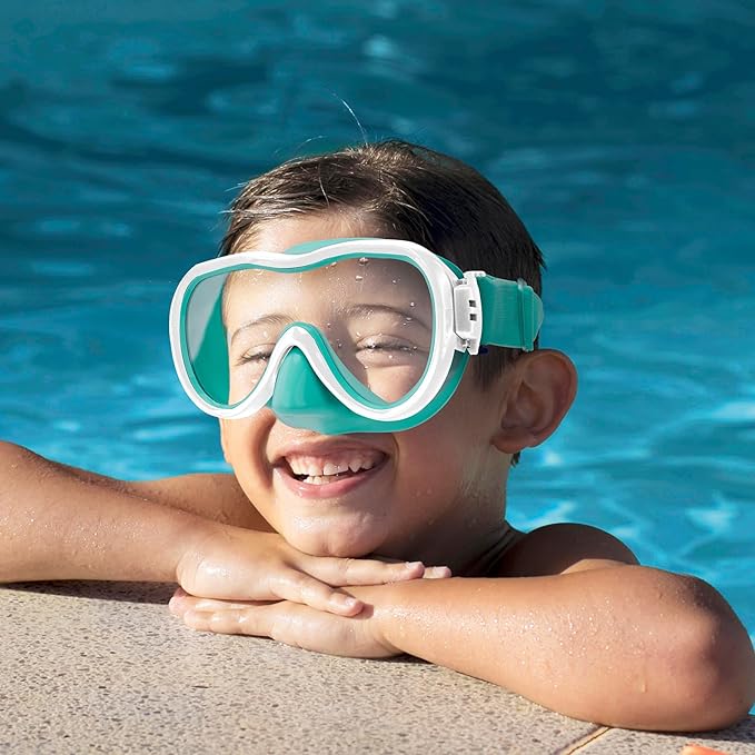 Kids Swim Goggles 180° Snorkel Diving Mask with Nose Cover, Anti-Fog Kids Swimming Goggles with Elastic Fabric Strap for Kids Boys Girls-StrideForce Fitness