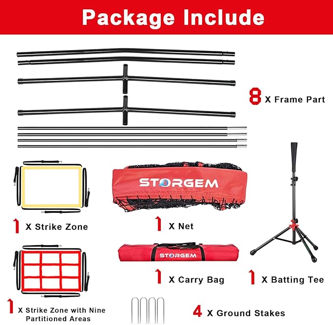 Storgem Baseball and Softball Practice Net 7×7ft Portable Hitting Pitching Batting Training Net Baseball Backstop Net with Batting Tee and Strike Zone and Bow Frame-StrideForce Fitness