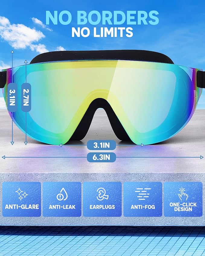 Swim Goggles, Frameless Wide View Swimming Goggles, Anti-Fog Anti-UV No Leaking Pool Goggles for Men Women Adult-StrideForce Fitness