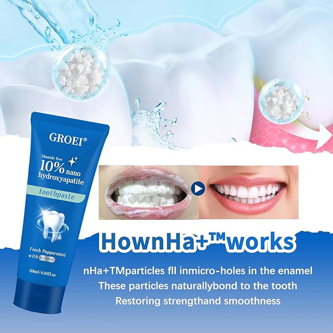 10% Hydroxyapatite Toothpaste for Sensitive Teeth|Nano-Hydroxyapatite Toothpastes for Restore, Strengthen Teeth, Fluoride-Free, 4 oz (1)