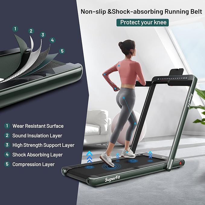 GYMAX Walking Pad, Dual LED Display 2 in 1 Under Desk Treadmill for Home with Remote & Smart App Control, 2.25HP Foldable Portable Treadmill Running Machine for Office Small Space-StrideForce Fitness