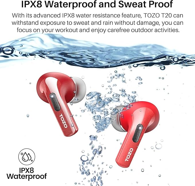 TOZO T20 Wireless Earbuds Bluetooth Headphones 48.5 Hrs Playtime with LED Digital Display, IPX8 Waterproof, Dual Mic Call Noise Cancelling 10mm Broad Range Speakers with Wireless Charging Case-StrideForce Fitness